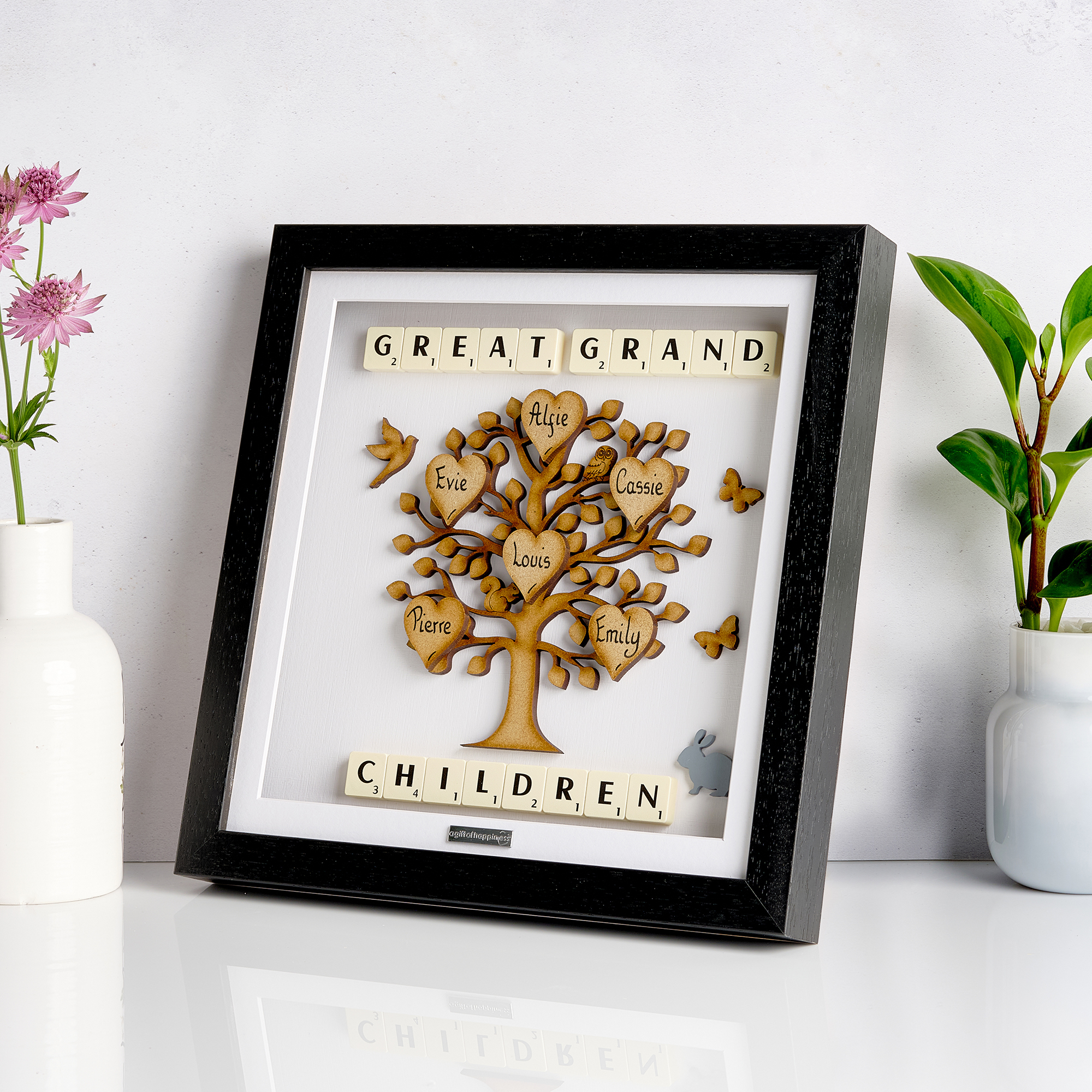 Grandchildren Scrabble family tree gift frame presents