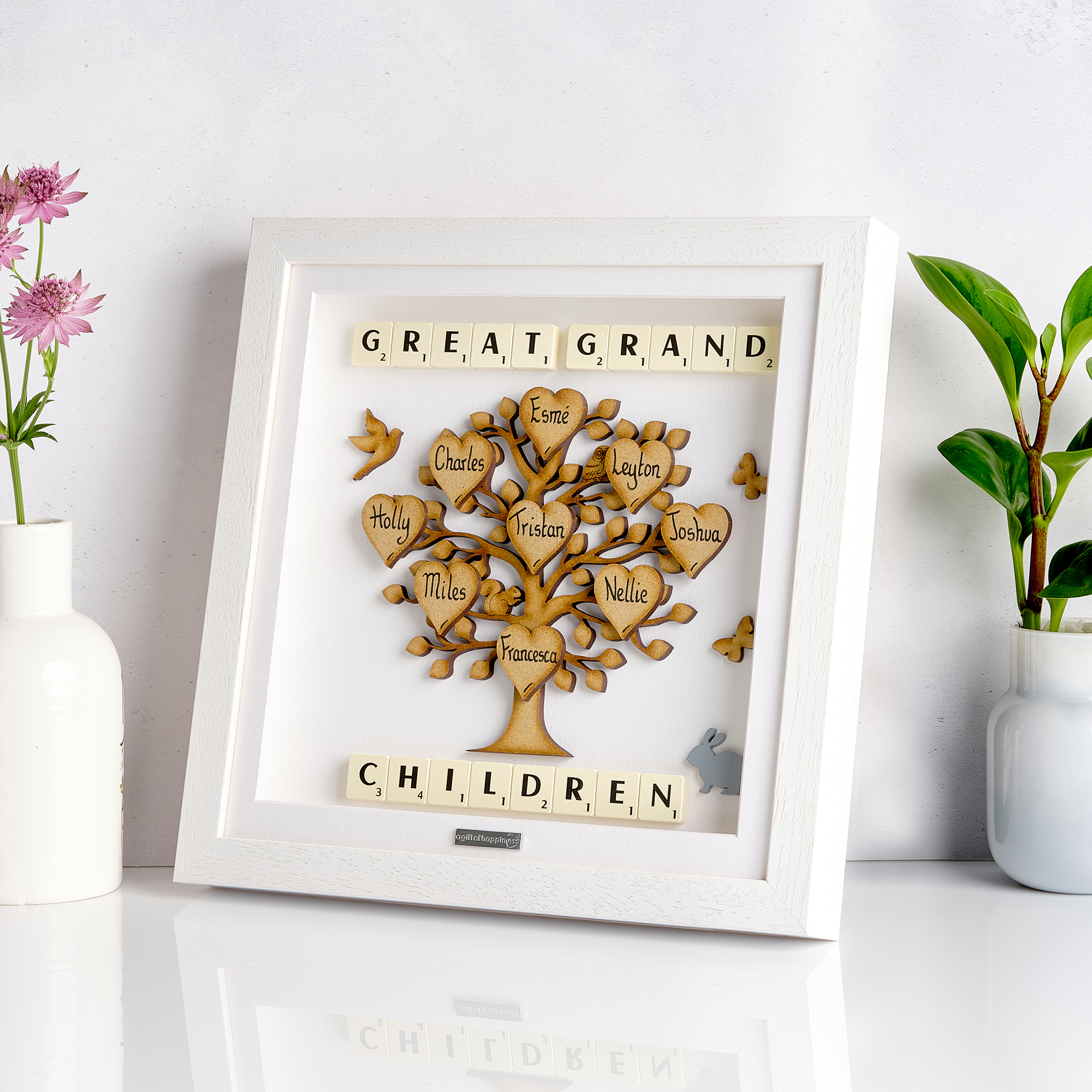 Grandchildren Scrabble family tree gift frame presents