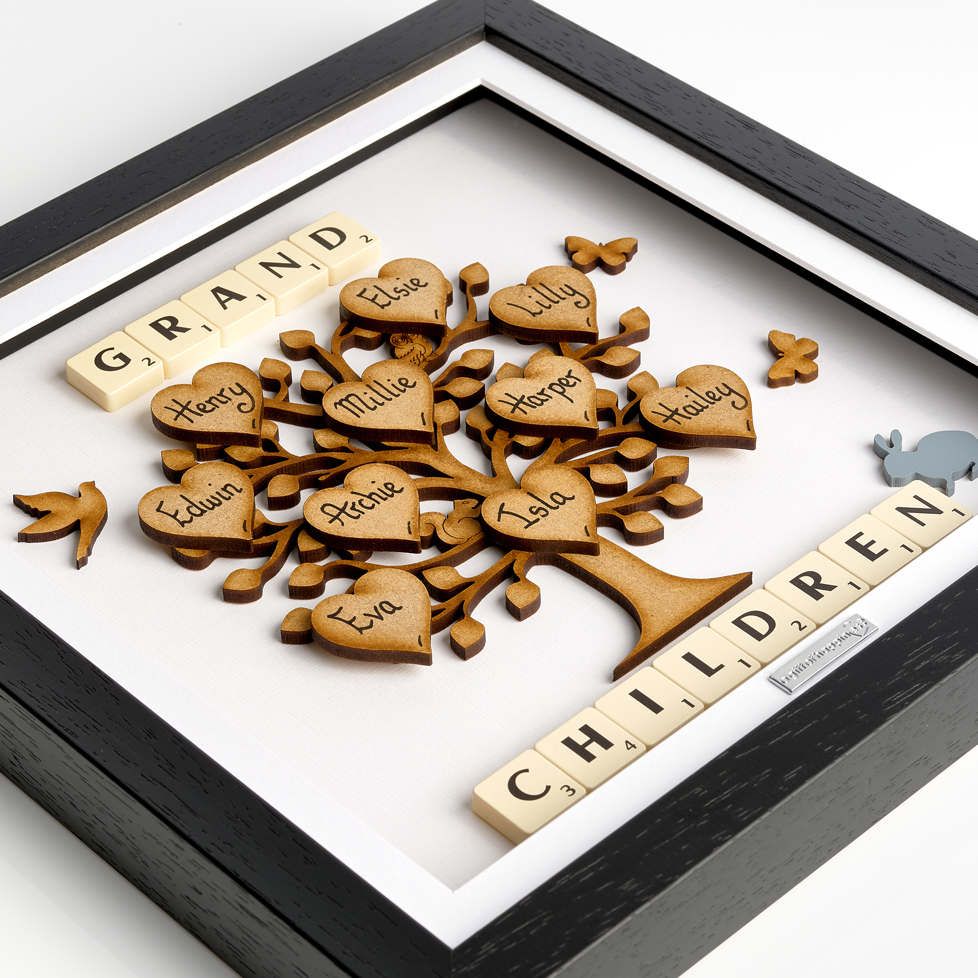 Grandchildren Scrabble family tree gift frame presents