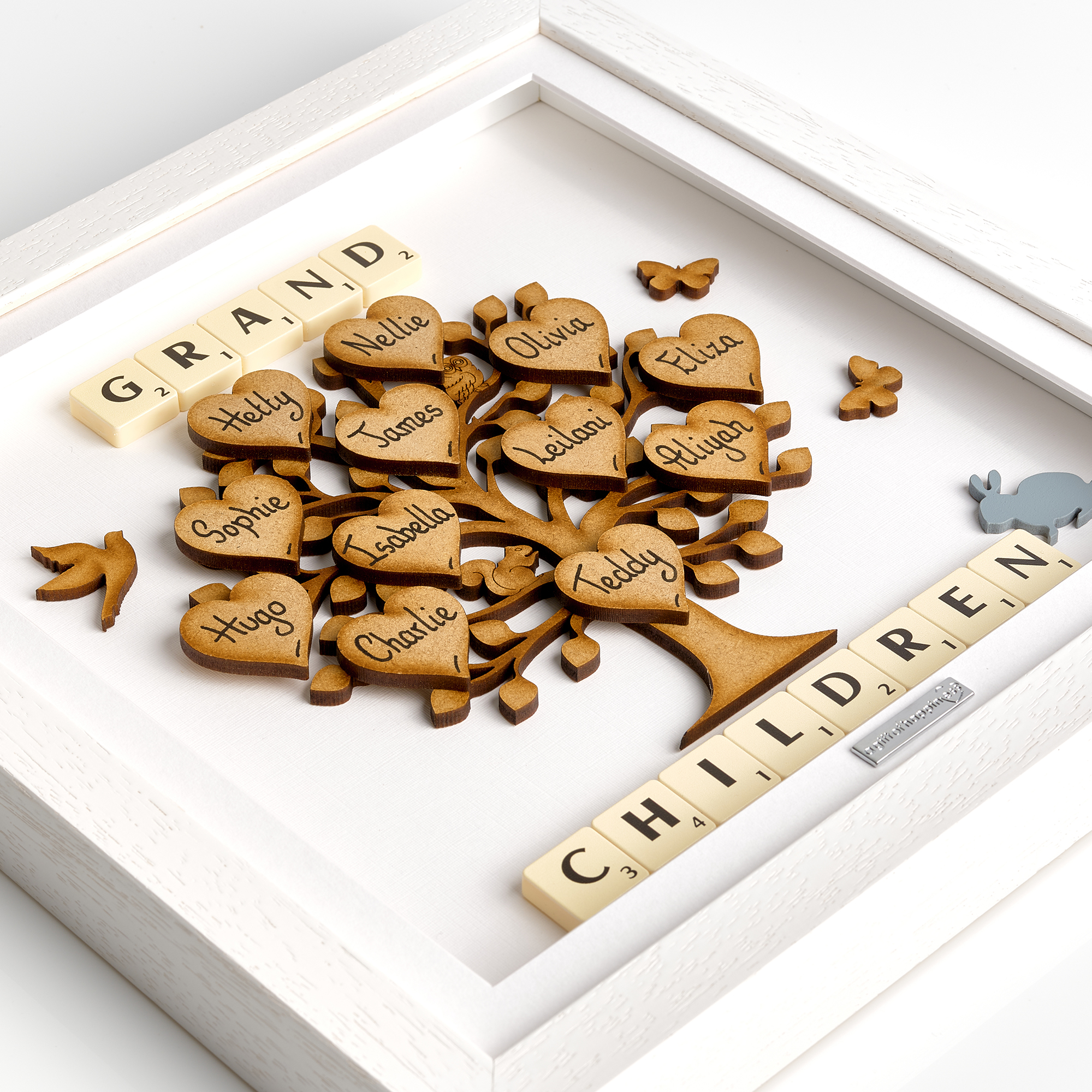 Grandchildren Scrabble family tree gift frame presents