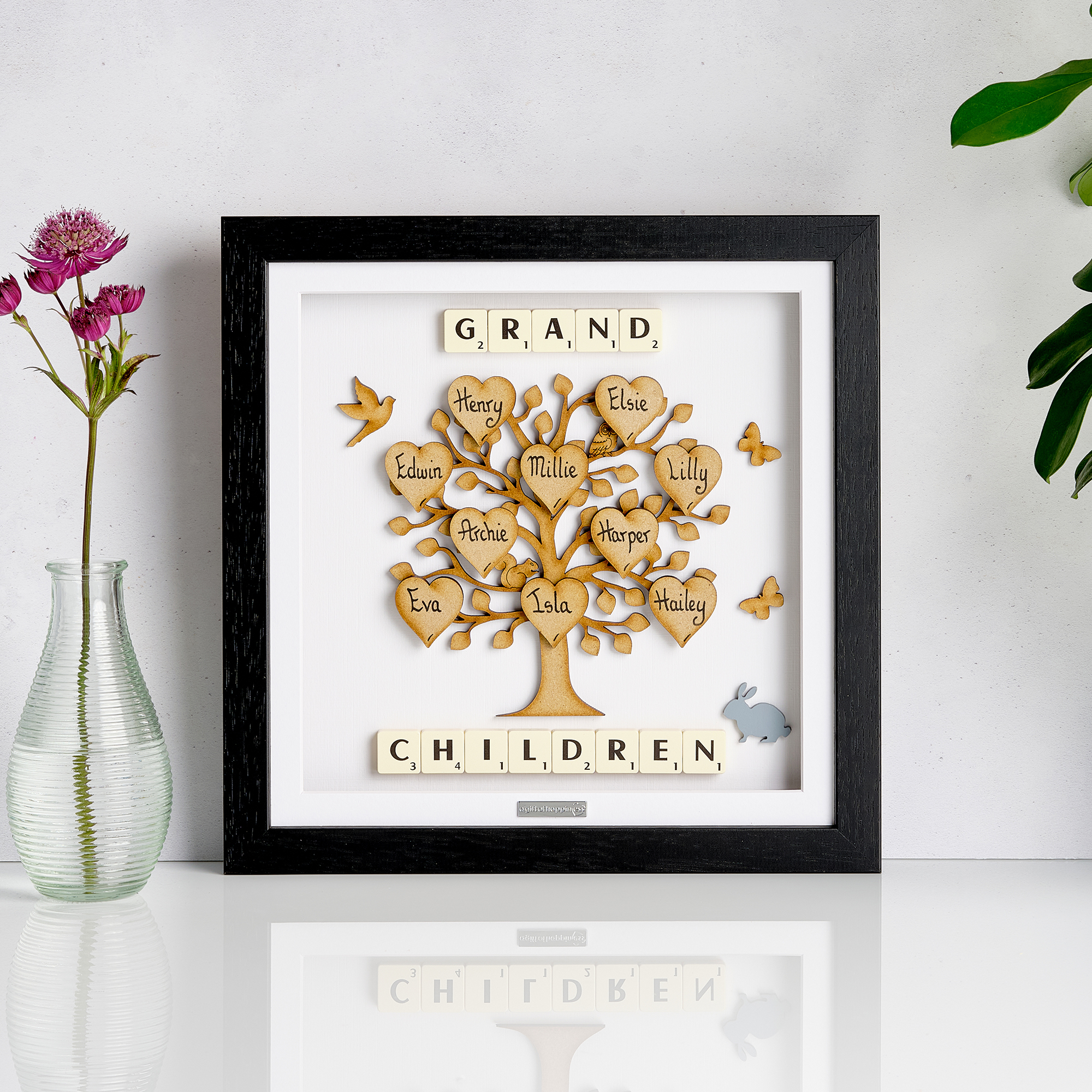 Grandchildren Scrabble family tree gift frame presents