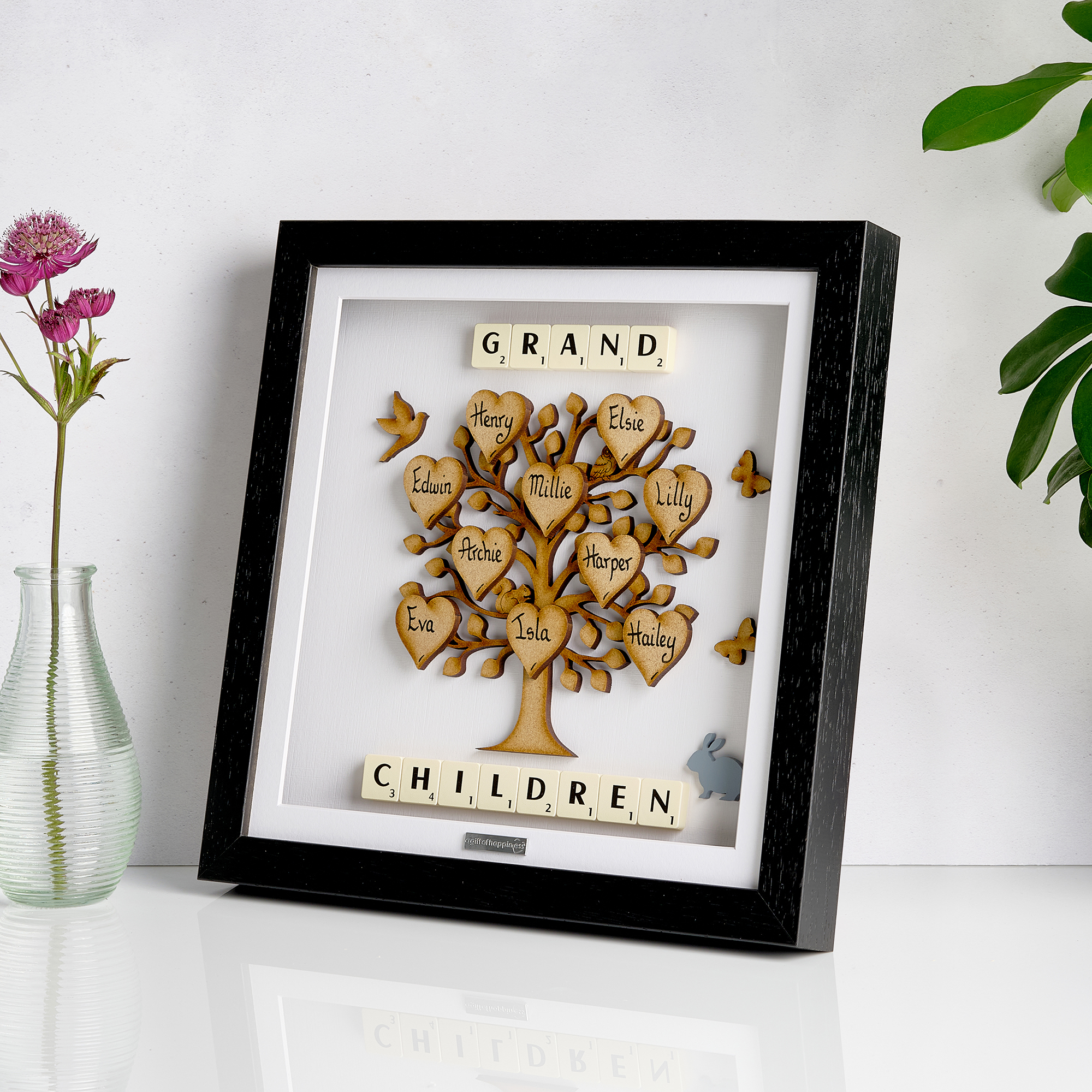 Grandchildren Scrabble family tree gift frame presents