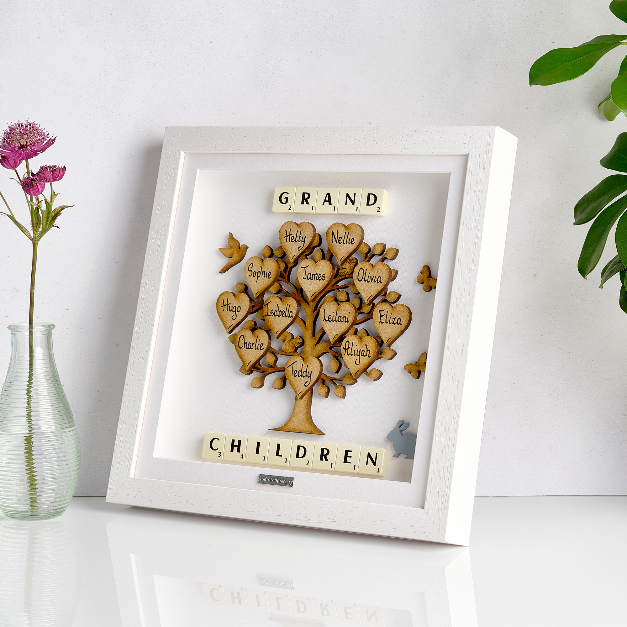 Grandchildren Scrabble family tree gift frame presents