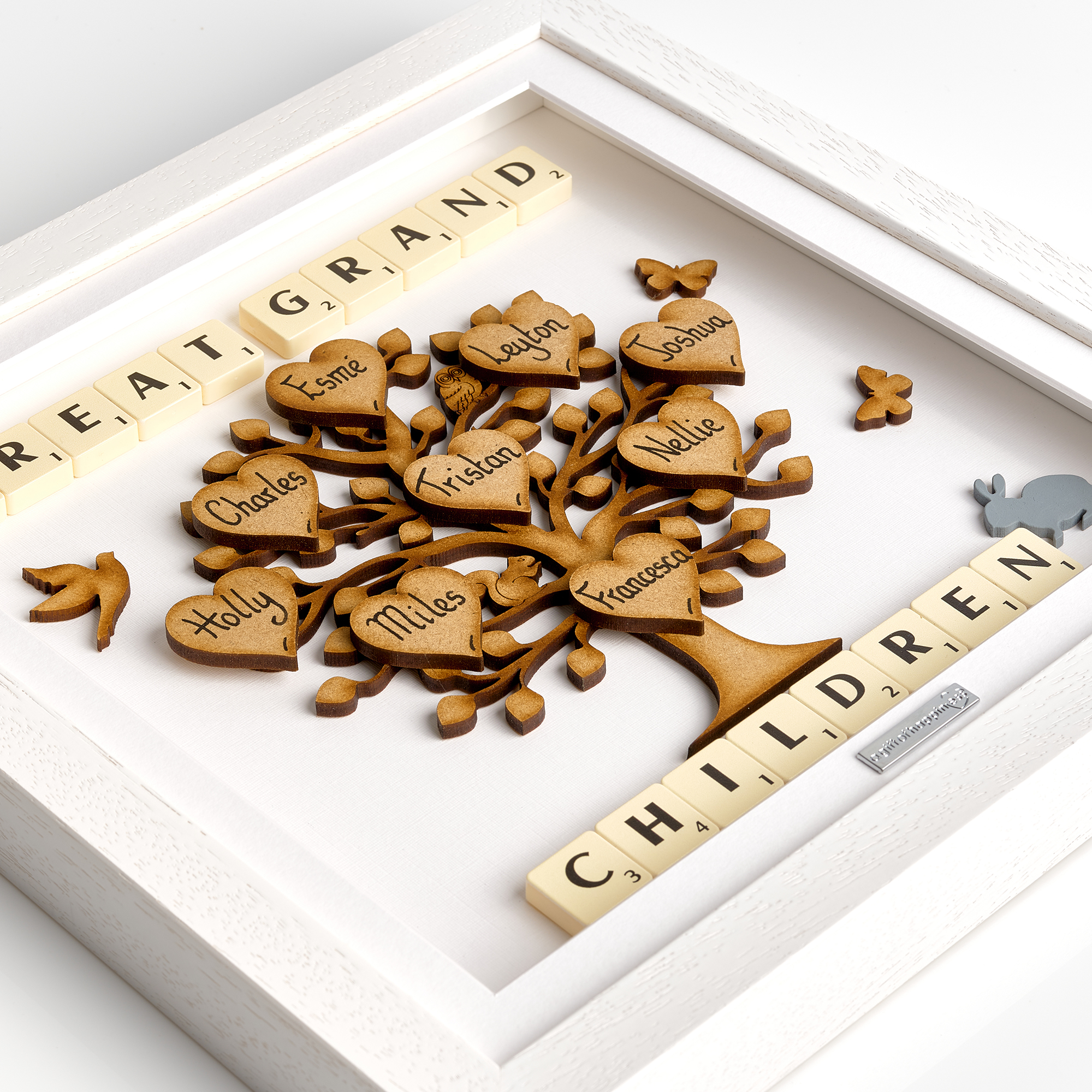 Grandchildren Scrabble family tree gift frame presents