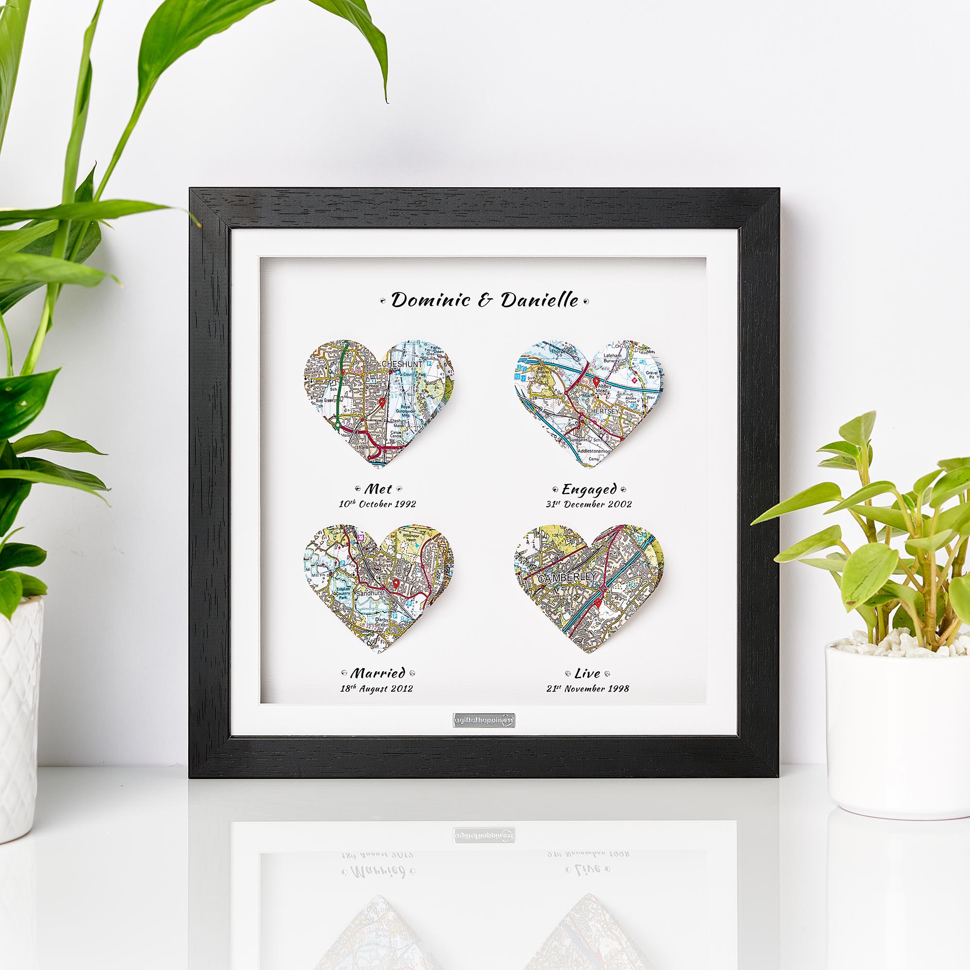 Map Art Gift Frame Black Heart Map Frame Wall Art