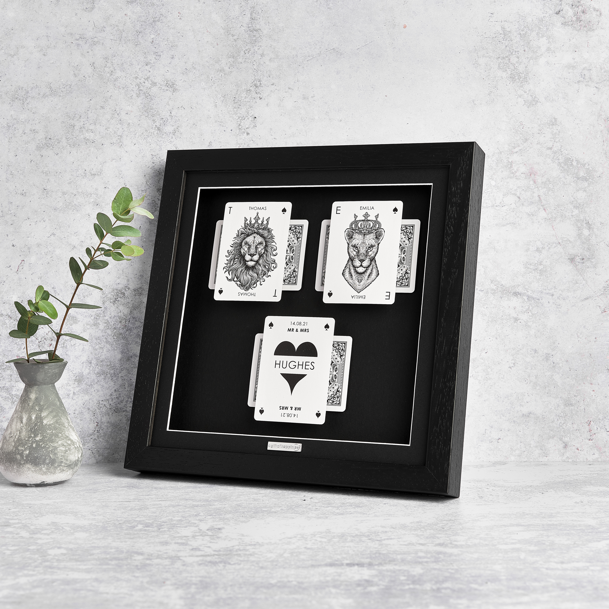 Mr & Mrs Personalised Lion & Lioness Playing Cards  STRUTT SQ.blk