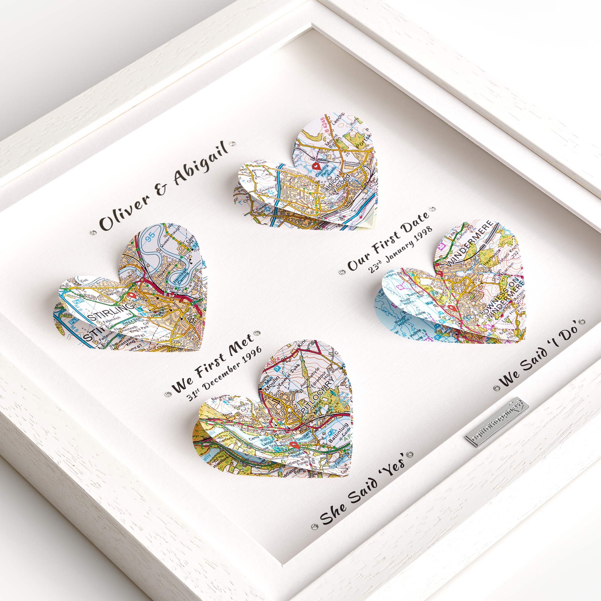 4 Heart Map Gift Frame Map Art Wall Art